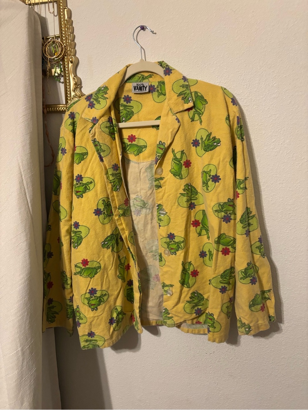 Vanity Yellow Frog & Floral Print Pajama Top